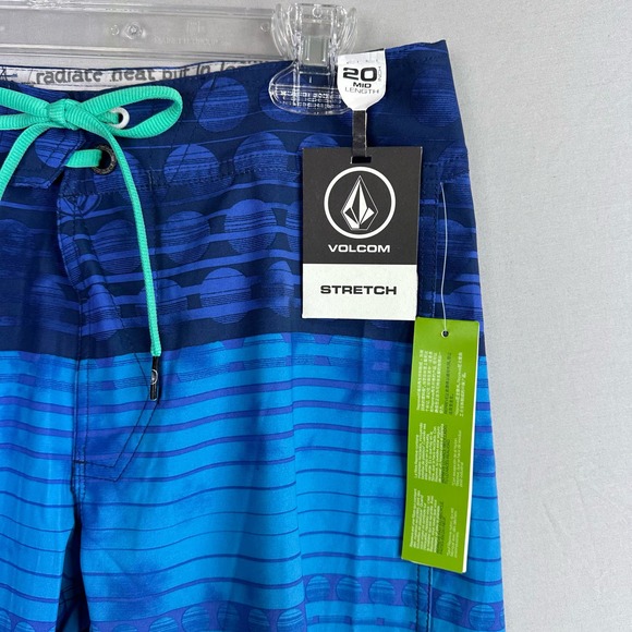 Volcom Lido Stripe Men’s 28 Board Shorts 20” Mid Length Stretch Blue Green - Picture 2 of 8